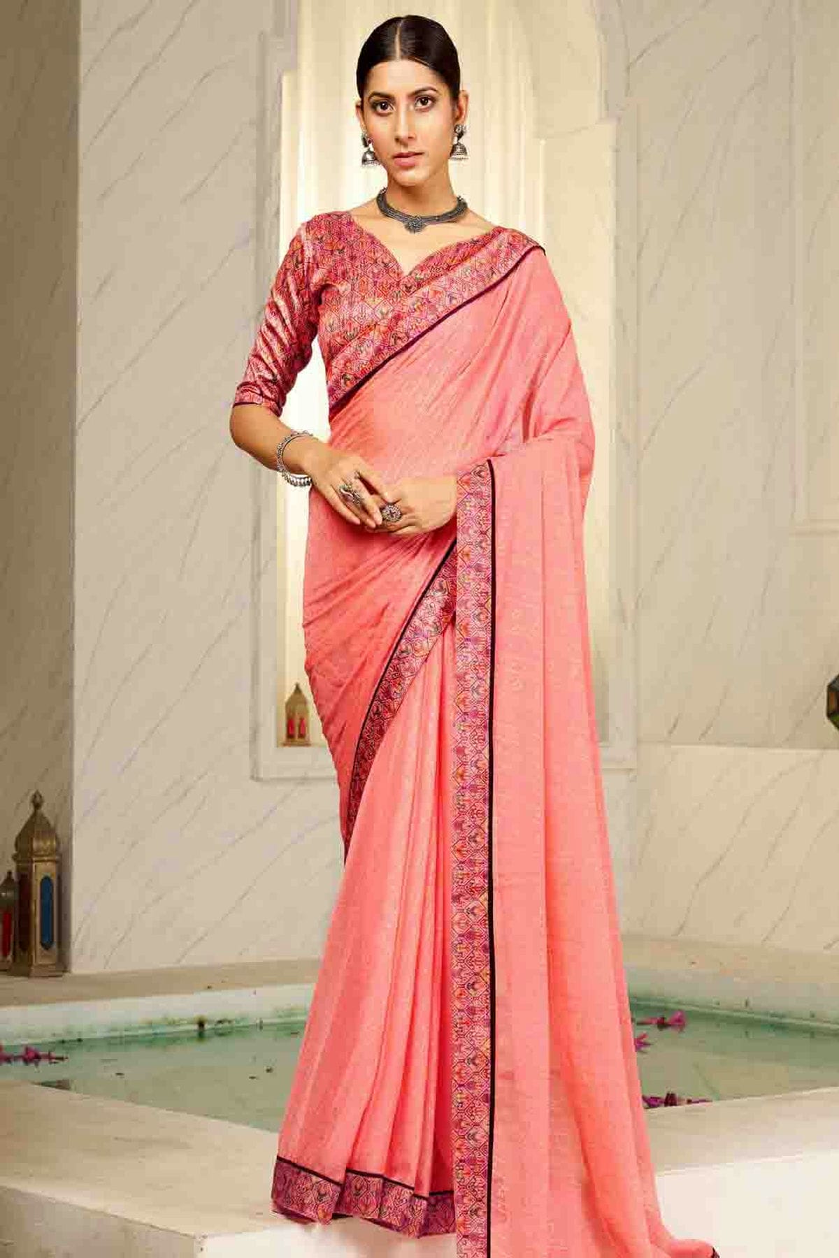 Pink Colour Chiffon Digital Foil Printed Designer Saree VSSD1113615
