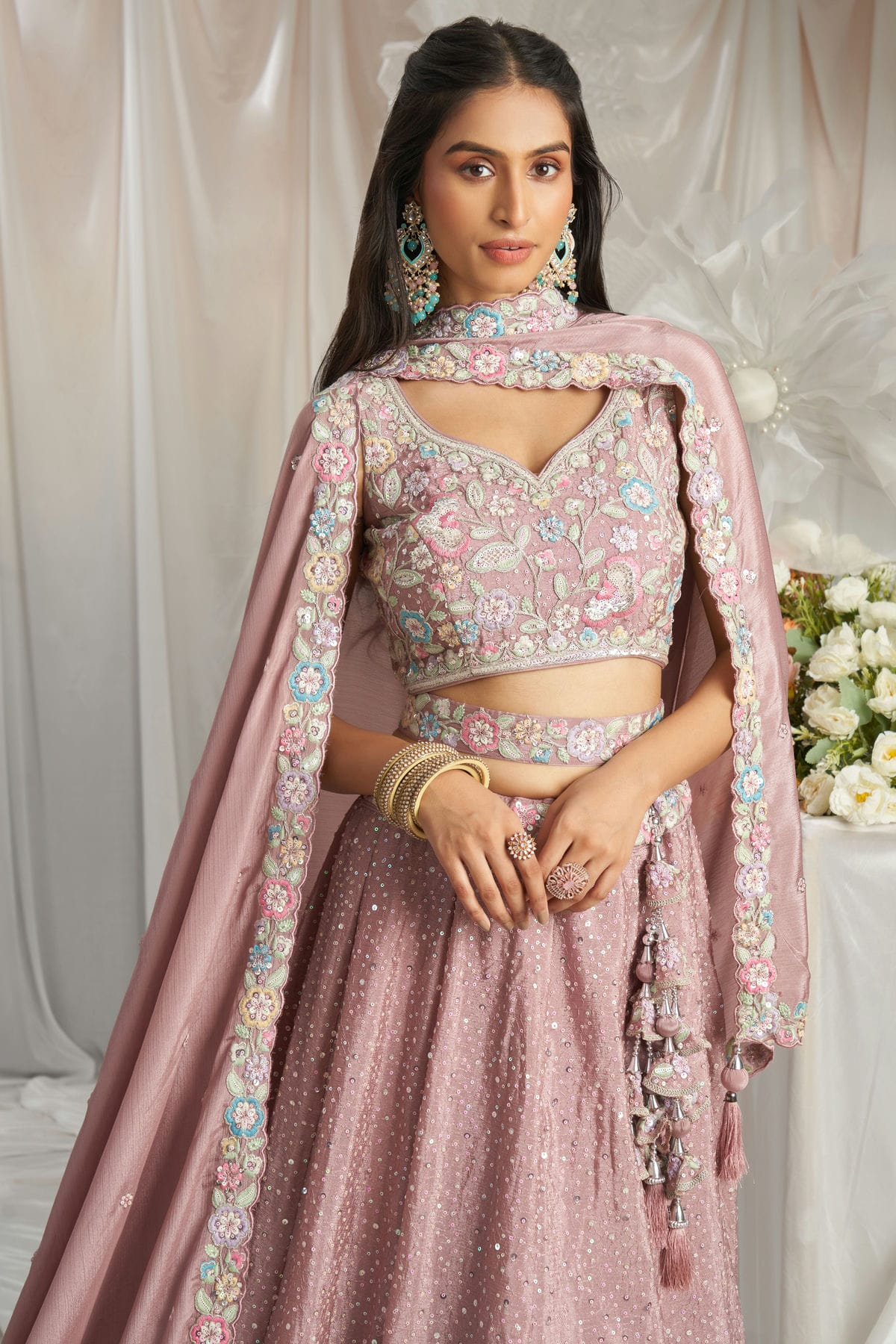 Pink Colour Chiffon Embroidery Lehenga Choli VSLC1111351