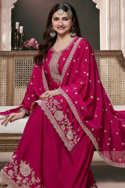 Pink Colour Chinon Palazzo Pant Suit VSSM1140921