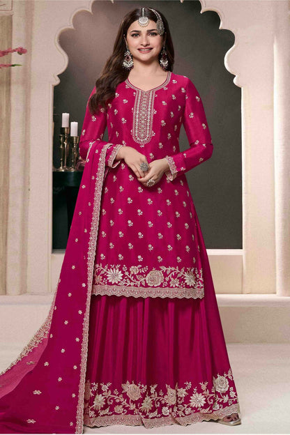 Pink Colour Chinon Palazzo Pant Suit VSSM1140921