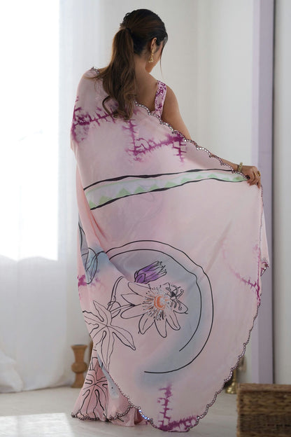 Pink Colour Chinon Printed Saree VSSD1112081