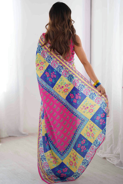 Pink Colour Chinon Printed Saree VSSD1113848