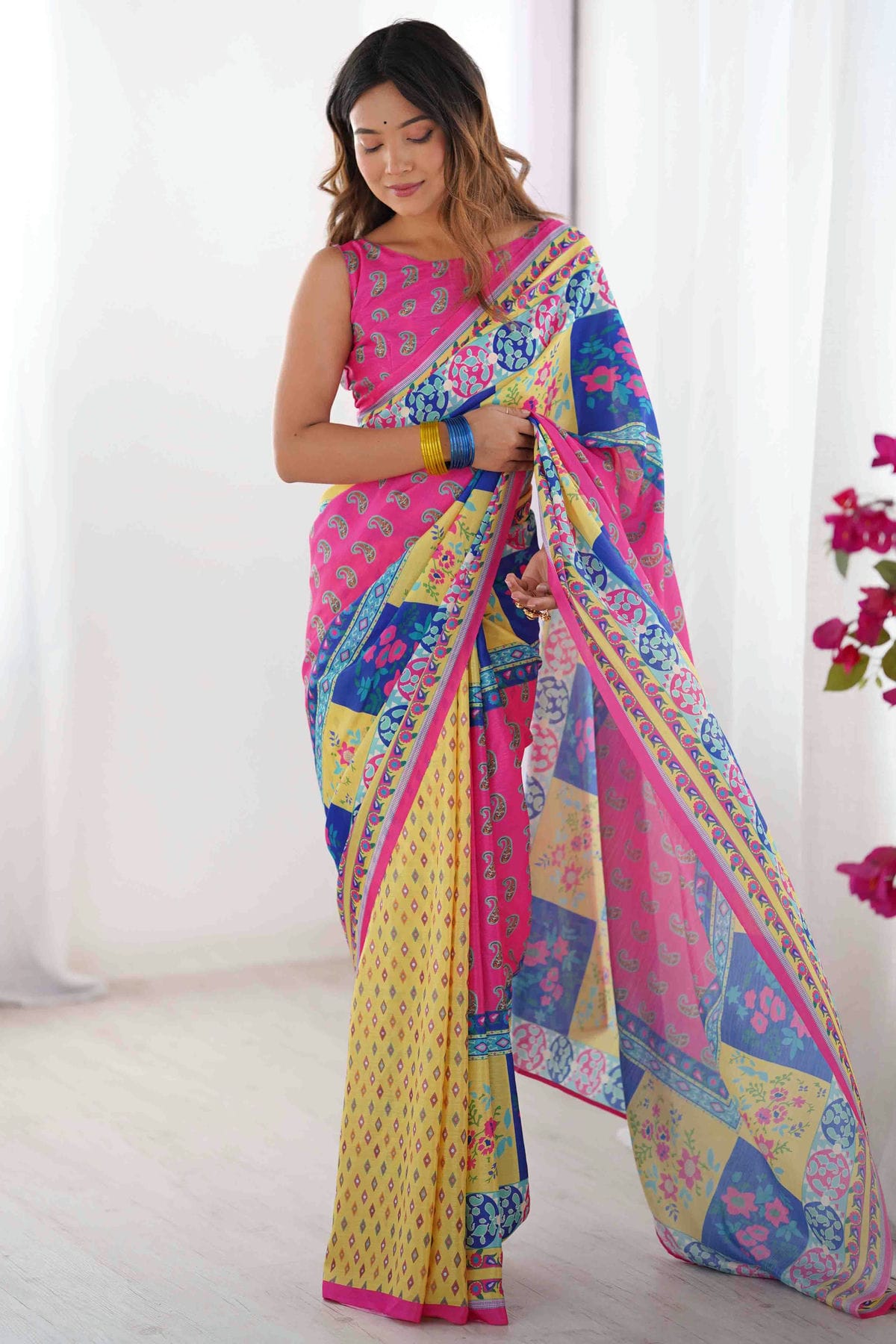 Pink Colour Chinon Printed Saree VSSD1113848