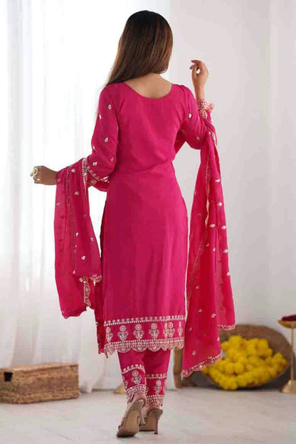 Pink Colour Chinon Silk Stitched Pant Style Suit VSSS1140930