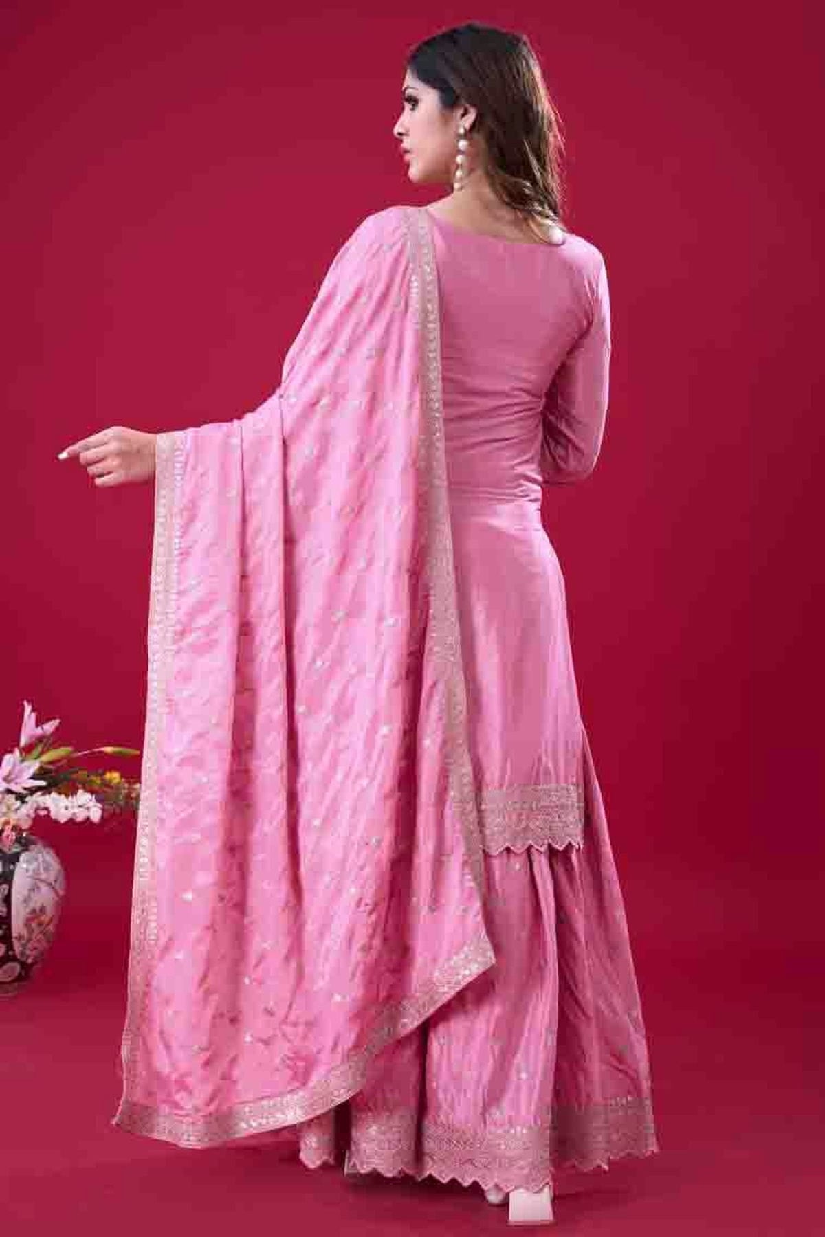 Pink Colour Chinon Silk Stitched Sharara Suit VSSS1140973