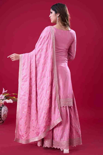 Pink Colour Chinon Silk Stitched Sharara Suit VSSS1140973
