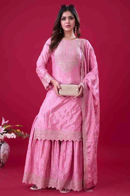Pink Colour Chinon Silk Stitched Sharara Suit VSSS1140973