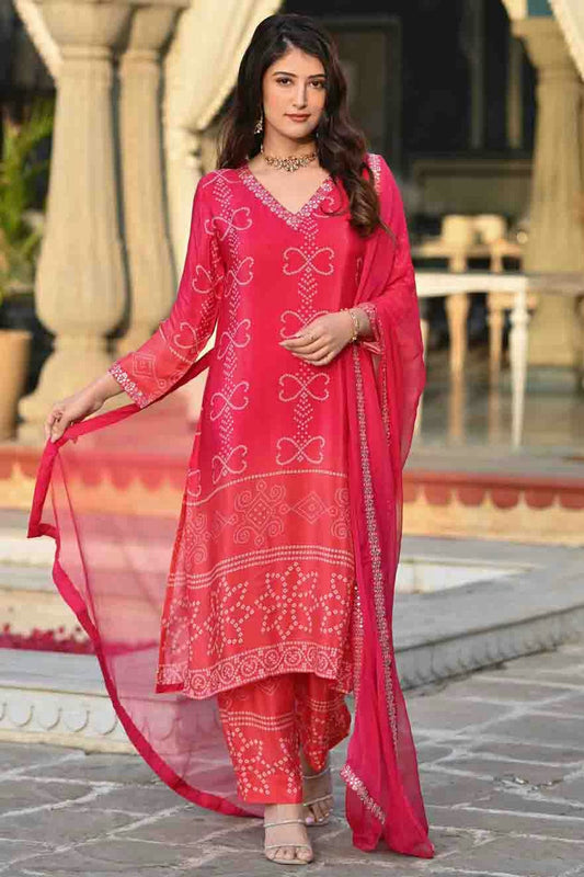 Pink Colour Chinon Silk Stitched Suit VSSS1113322