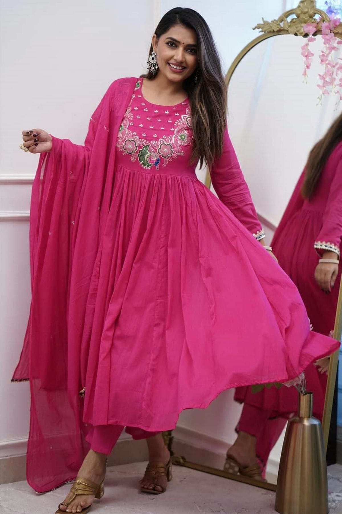Pink Colour Chinon Stitched Suit
