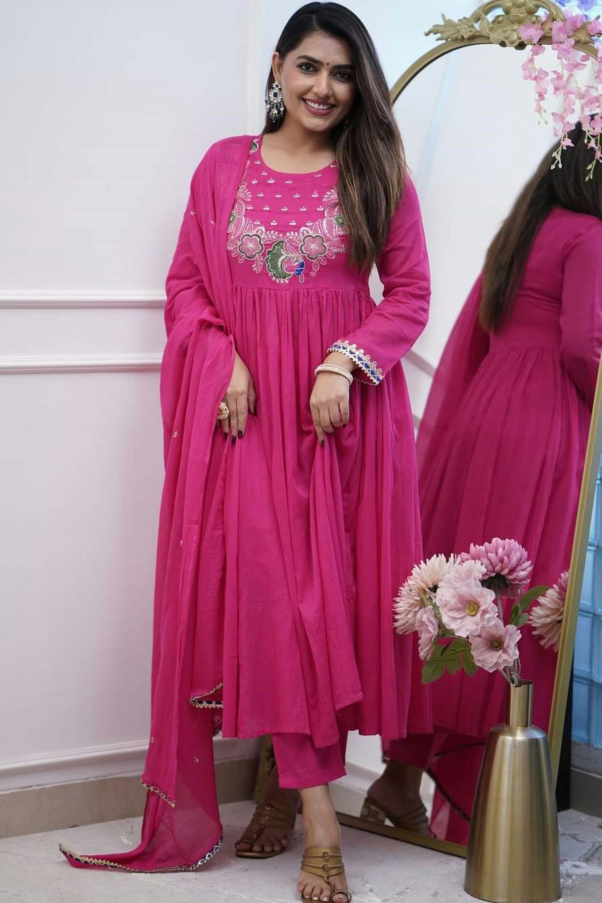 Pink Colour Chinon Stitched Suit