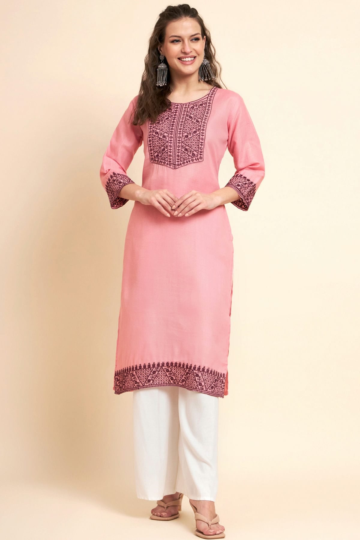 Pink Colour Cotton Kurti