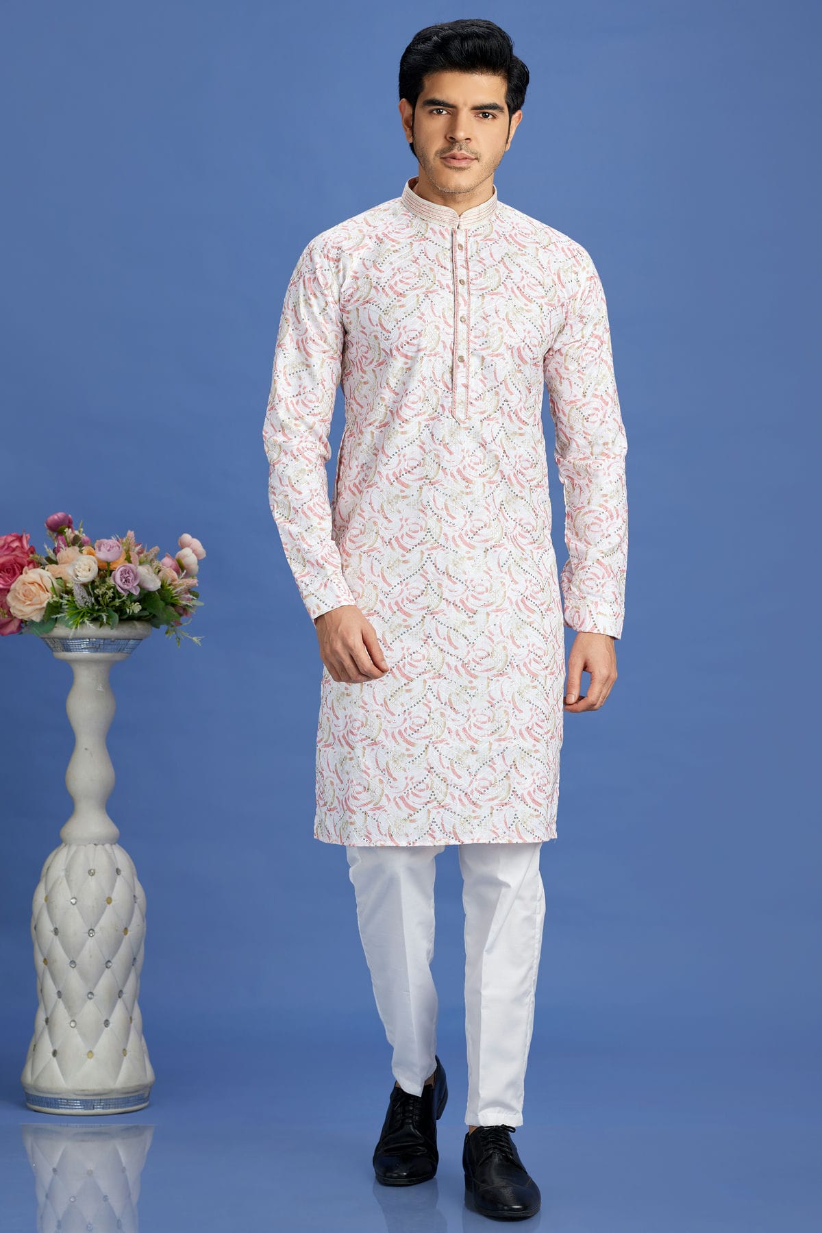 Pink Colour Cotton Pintex Work Kurta Pajama