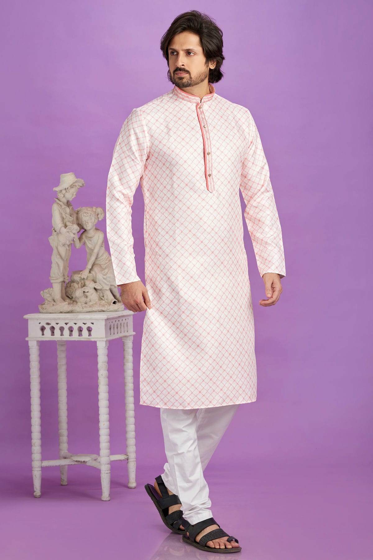 Pink Colour Cotton Pintex Work Kurta Pajama