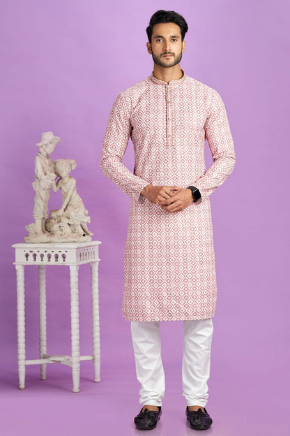 Pink Colour Cotton Pintex Work Kurta Pajama