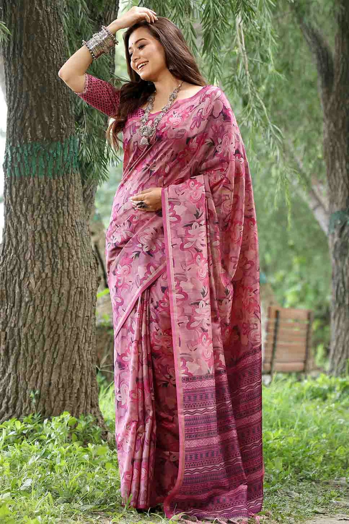 Pink Colour Cotton Silk Traditional Saree