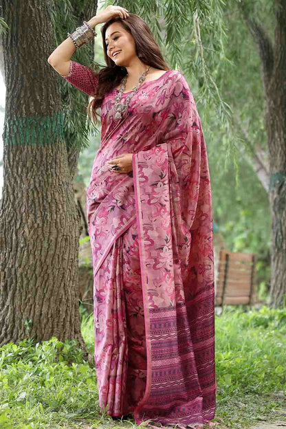 Pink Colour Cotton Silk Traditional Saree