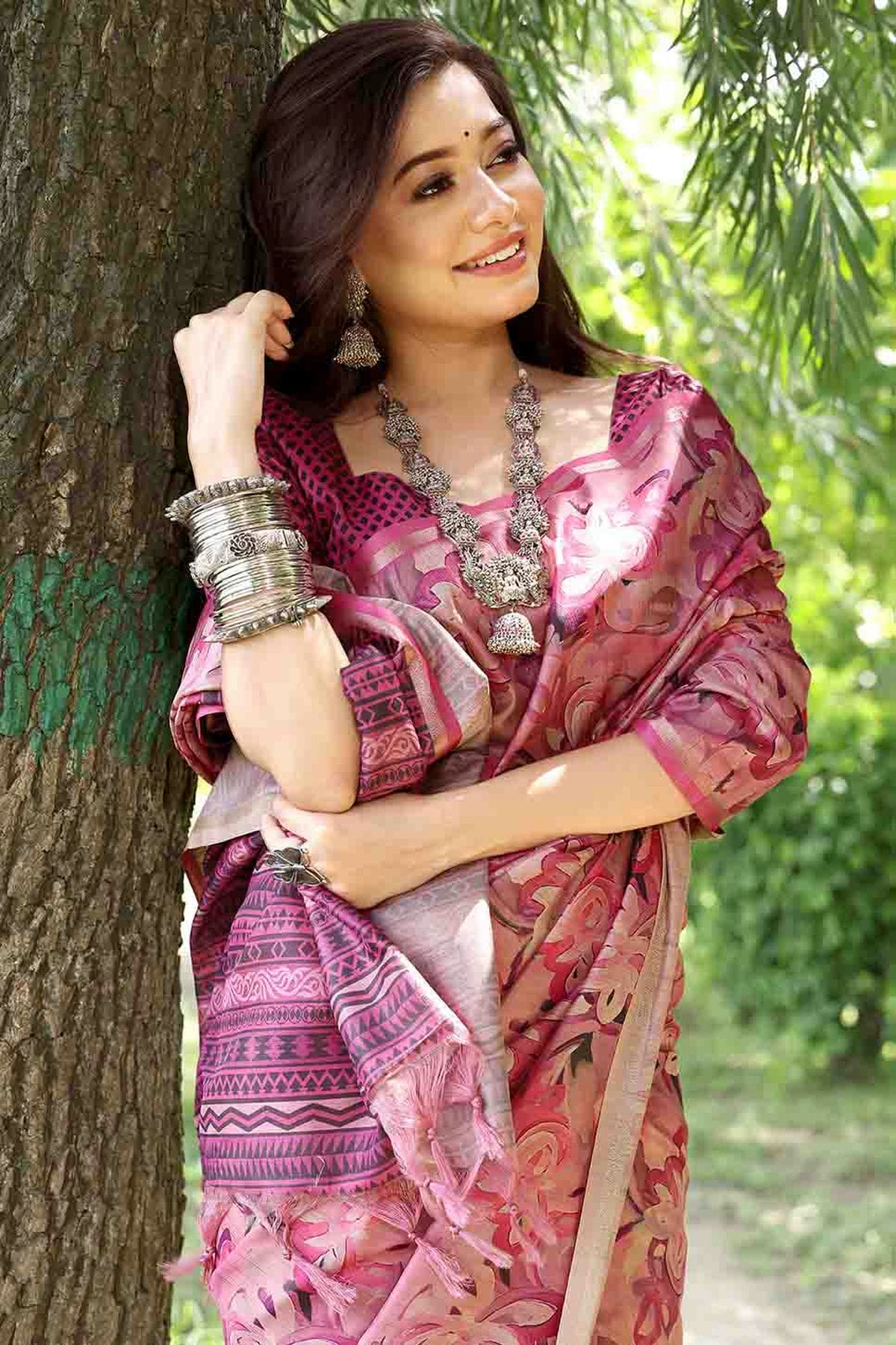 Pink Colour Cotton Silk Traditional Saree