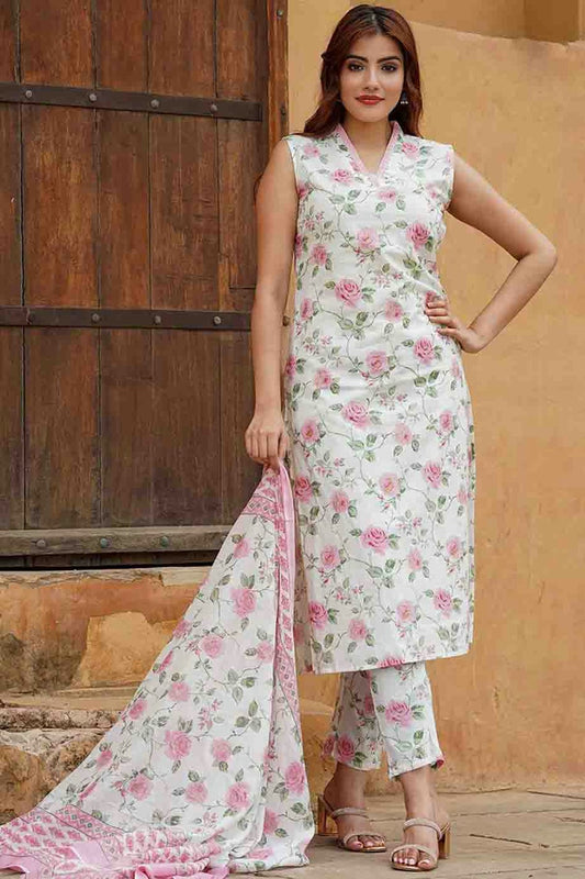 Pink Colour Cotton Slub Stitched Suit VSSS1113300
