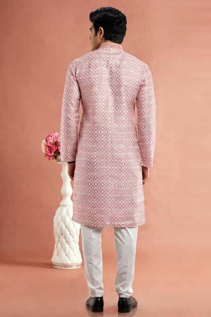 Pink Colour Cotton Thread Work Kurta Pajama VSKP1230167
