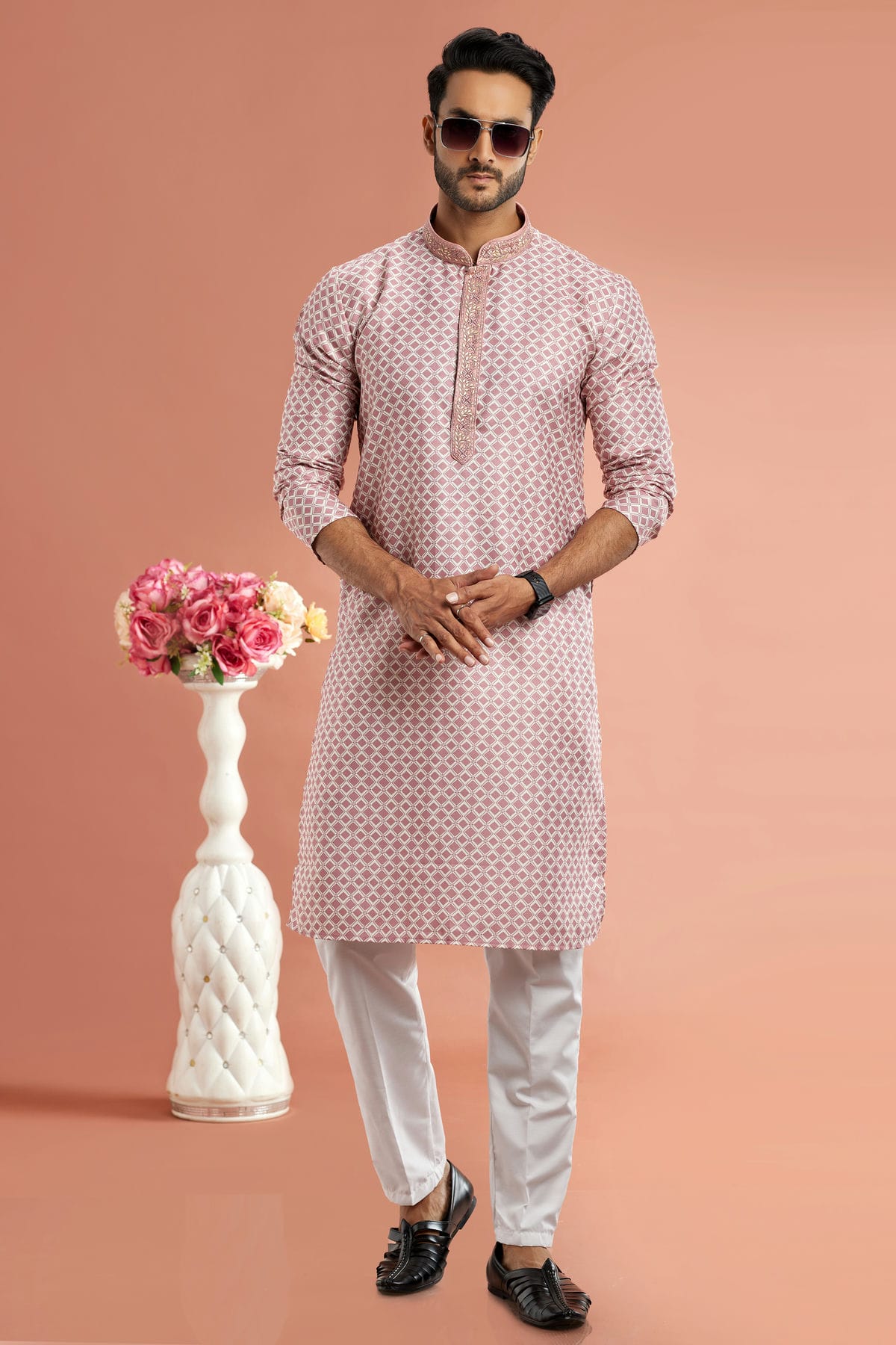 Pink Colour Cotton Thread Work Kurta Pajama VSKP1230173