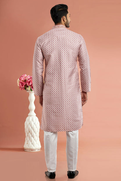 Pink Colour Cotton Thread Work Kurta Pajama VSKP1230173