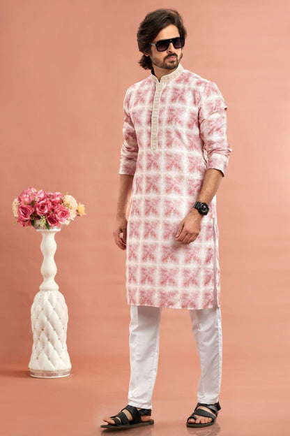 Pink Colour Cotton Thread Work Kurta Pajama VSKP1230175