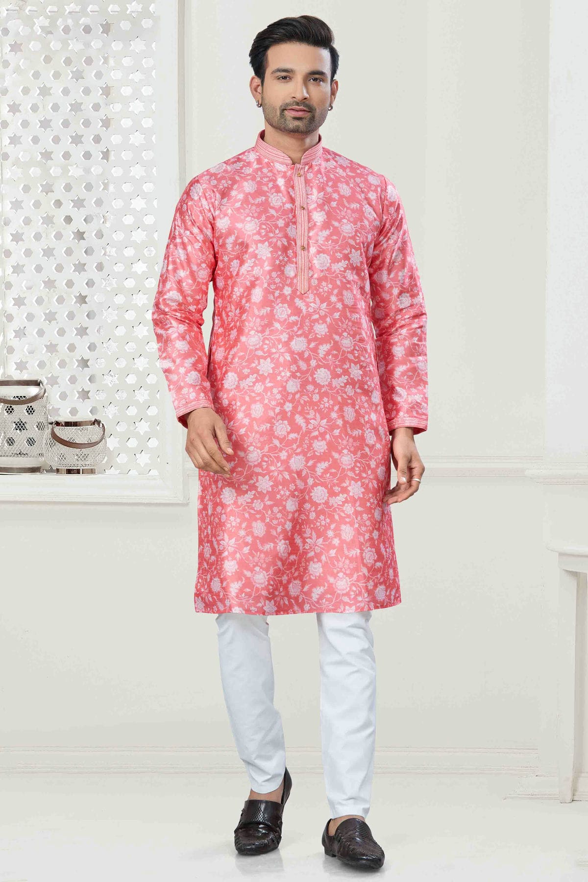 Pink Colour Digital Print Silk Kurta Pajama VSKP1113417