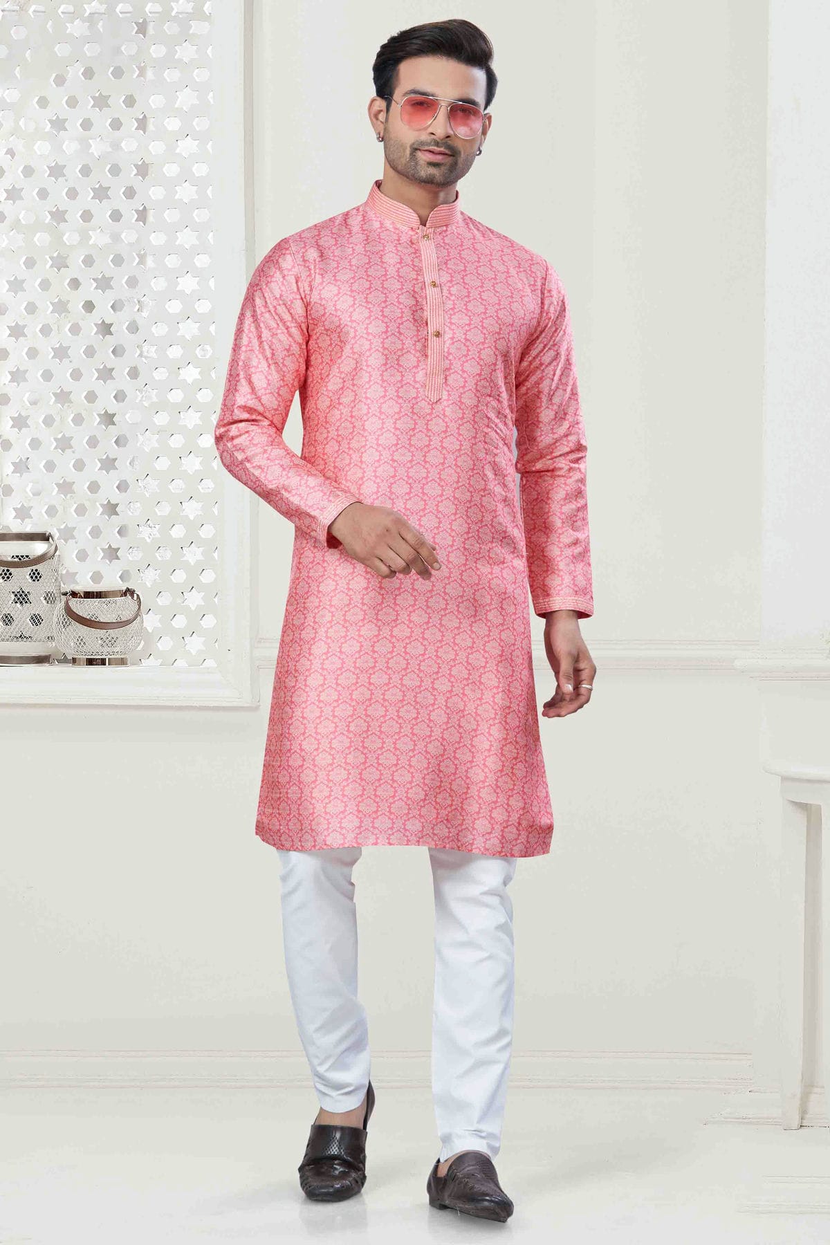 Pink Colour Digital Print Silk Kurta Pajama VSKP1113421