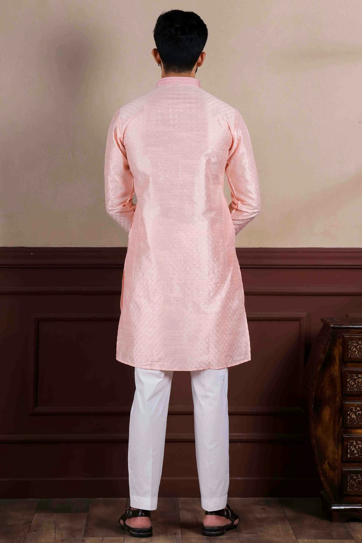 Pink Colour Embroidery Art Silk Kurta Pajama VSKP1113410