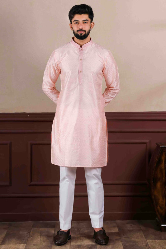 Pink Colour Embroidery Art Silk Kurta Pajama VSKP1113410