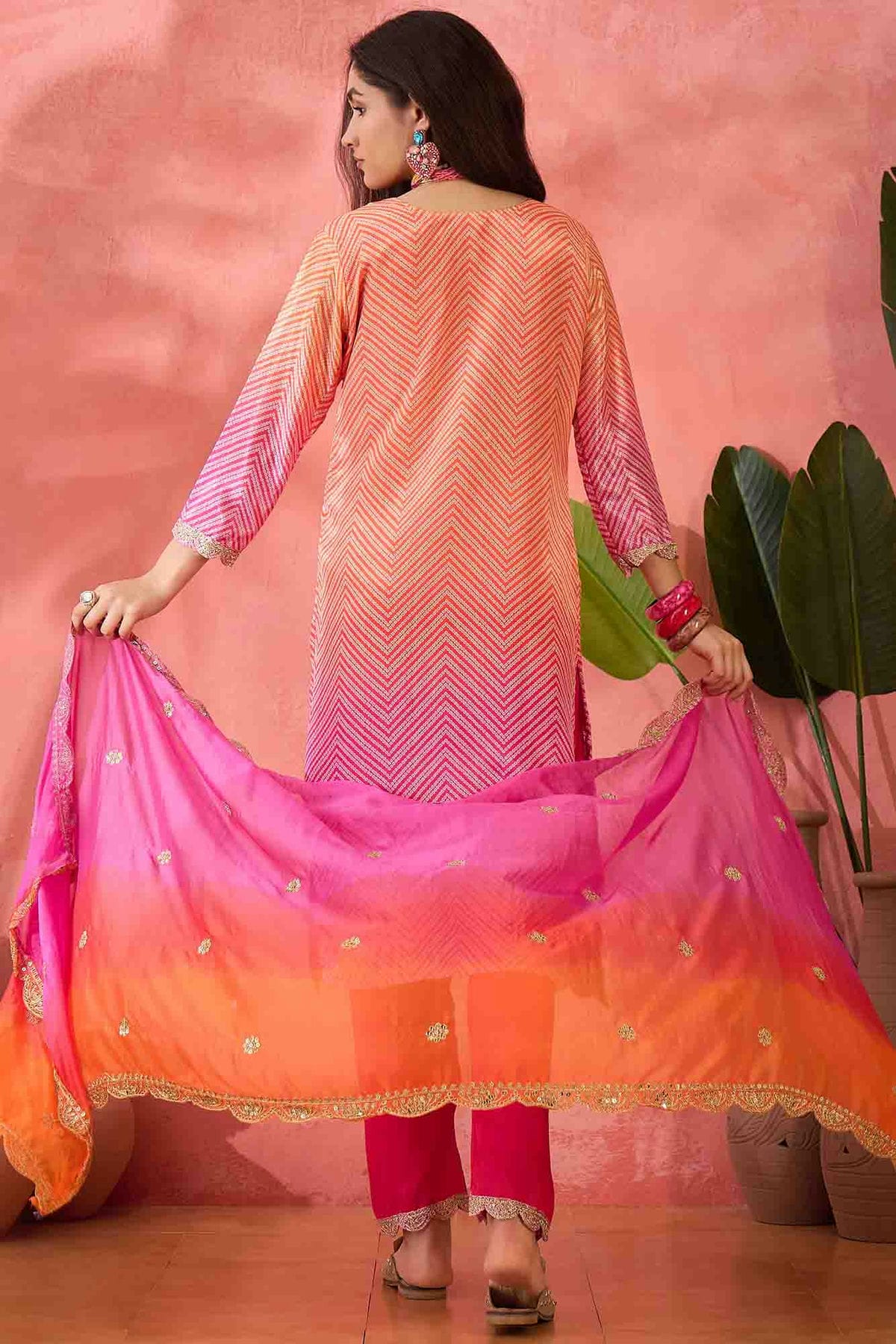 Pink Colour Embroidery Chinon Silk Pant Style Suit VSSS1113506
