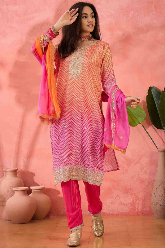 Pink Colour Embroidery Chinon Silk Pant Style Suit VSSS1113506