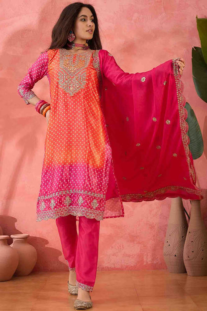 Pink Colour Embroidery Chinon Silk Pant Style Suit VSSS1113511