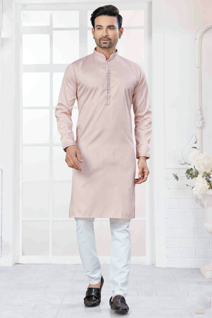 Pink Colour Embroidery Cotton Kurta Pajama VSKP1113431