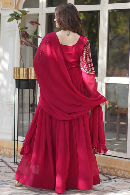Pink Colour Embroidery Faux Georgette Gown VSGW1113526
