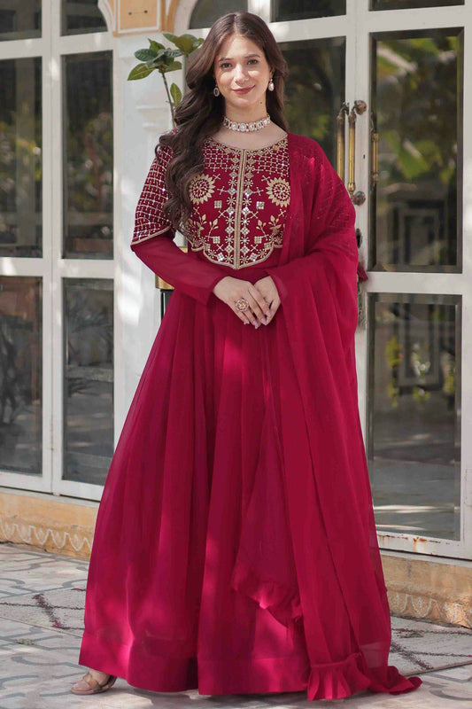 Pink Colour Embroidery Faux Georgette Gown VSGW1113526
