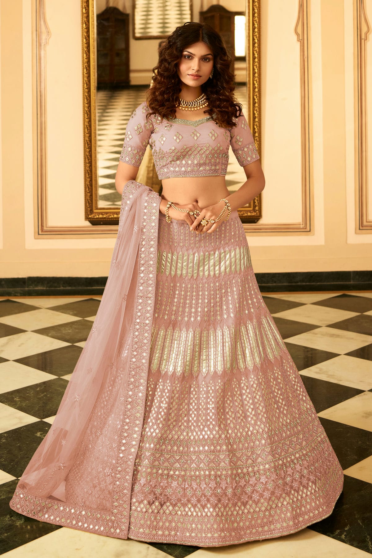 Pink Colour Embroidery Organza Lehenga Choli VSLD1080807