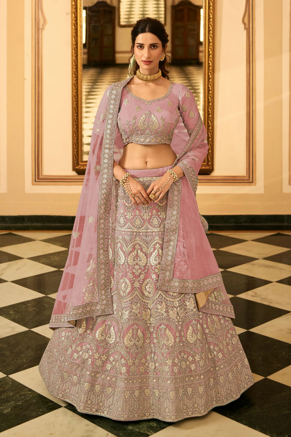 Pink Colour Embroidery Organza Lehenga Choli VSLD1080810