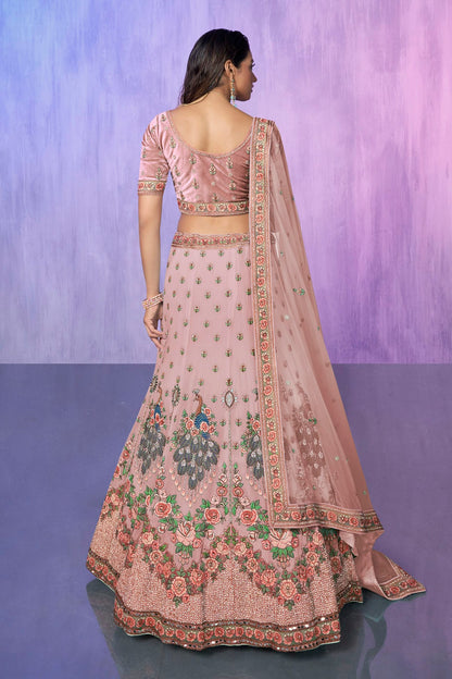 Pink Colour Embroidery Velvet Lehenga Choli VSLD1080744