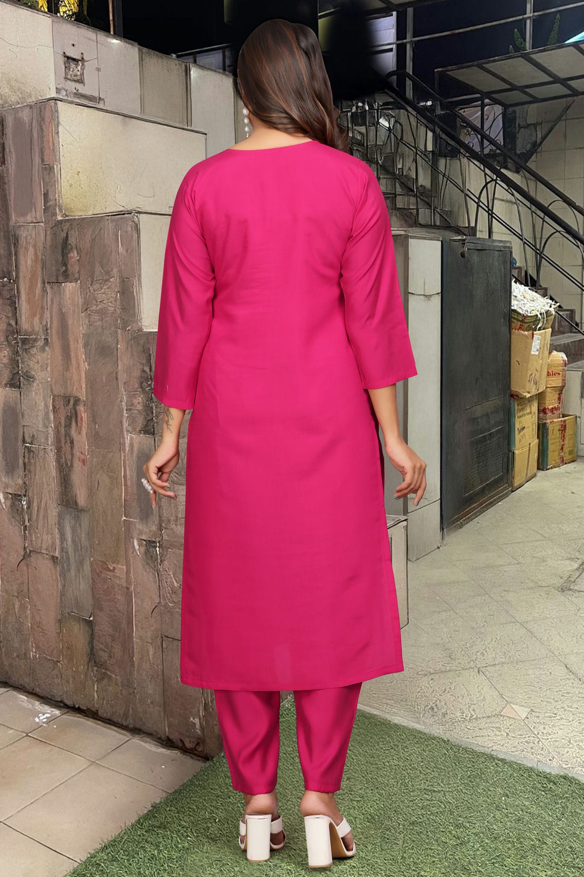 Pink Colour Embroidery Viscose Chanderi Stitched Suit