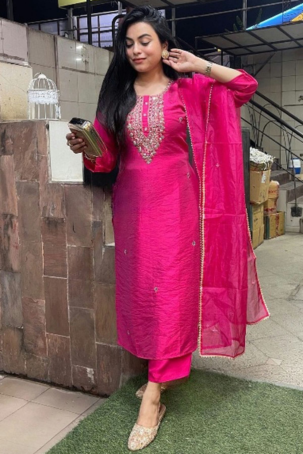 Pink-Colour-Embroidery-Viscose-Chanderi-Stitched-Suit-VSSS1112484