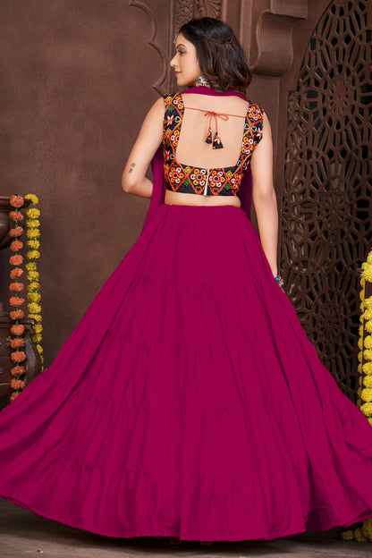 Pink Colour Embroidery Work French Crepe Navratri Lehenga VSLD1170002
