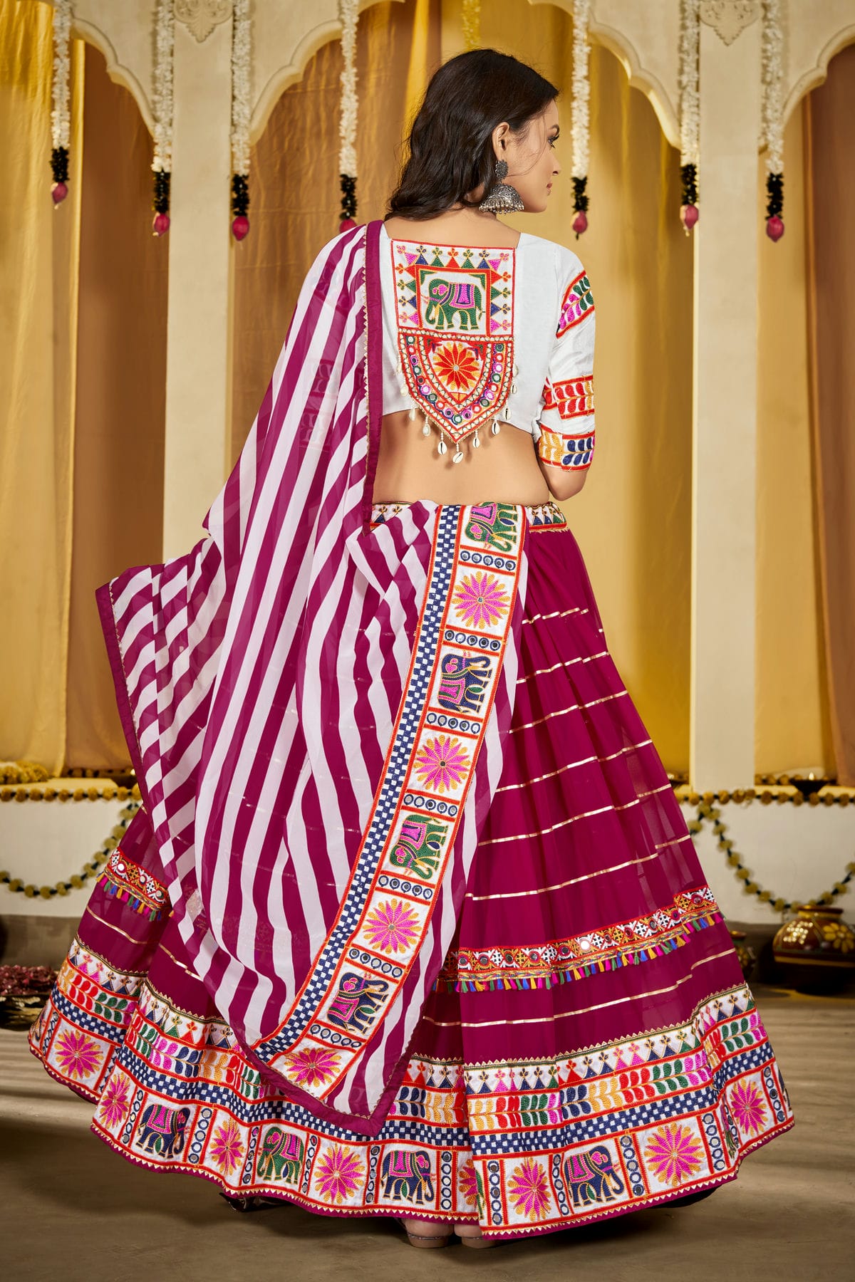 Pink Colour Embroidery Work Georgette Navratri Lehenga VSLD1170022