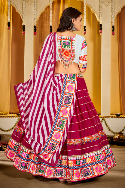 Pink Colour Embroidery Work Georgette Navratri Lehenga VSLD1170022