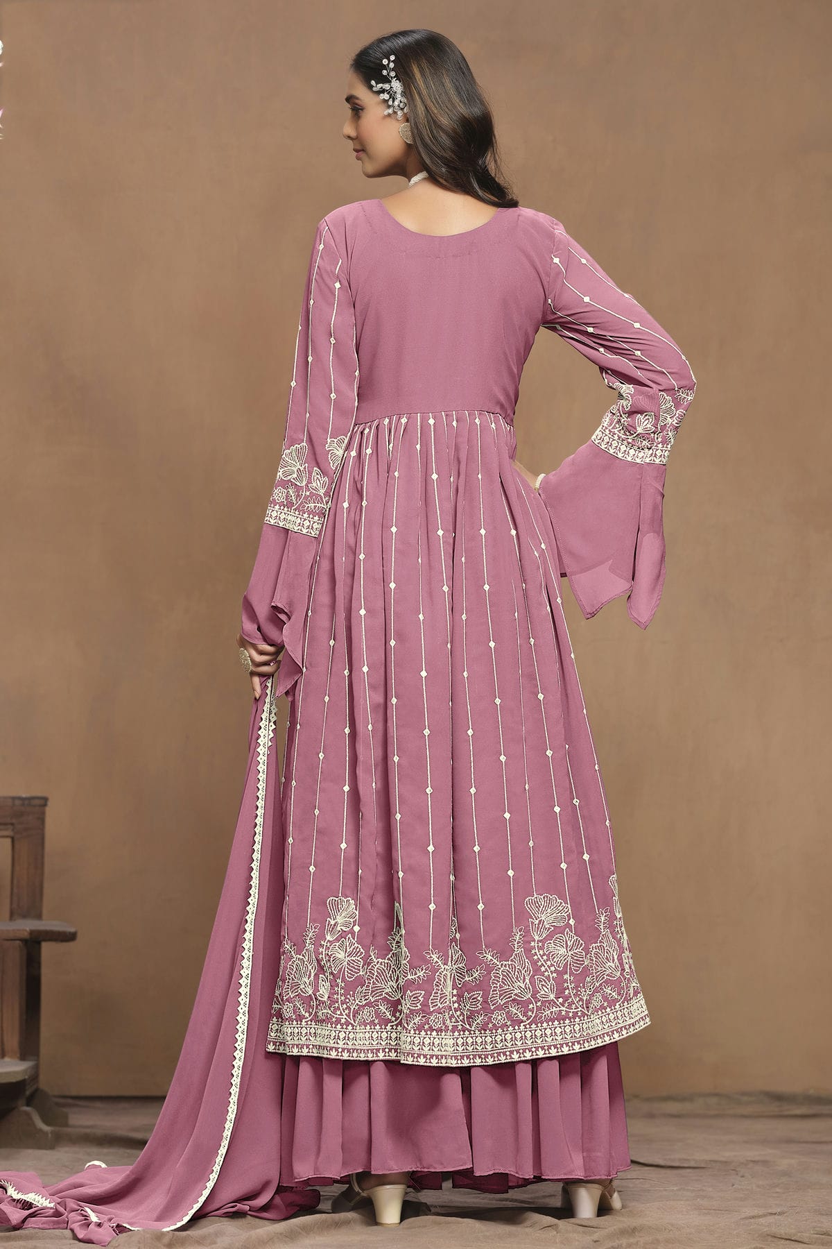 Pink Colour Faux Georgette Semi Stitched Sharara Suit VSSM1050599