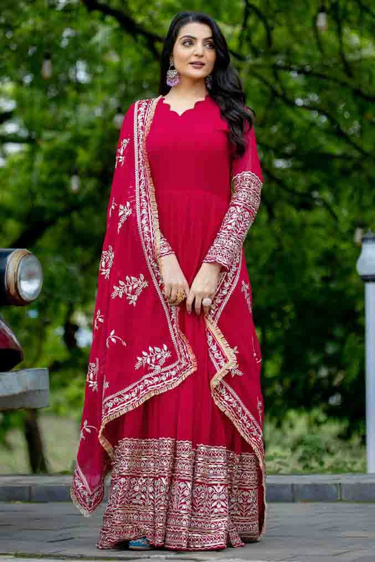 Pink Colour Faux Georgette Stitched Anarkali Suit VSSS1140935