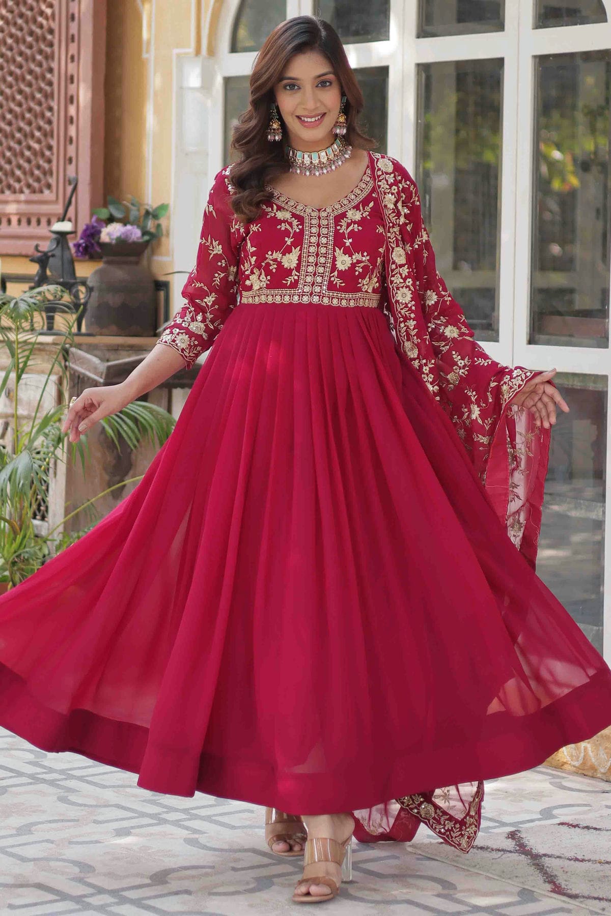 Pink Colour Faux Georgette Stitched Gown VSSS1113941