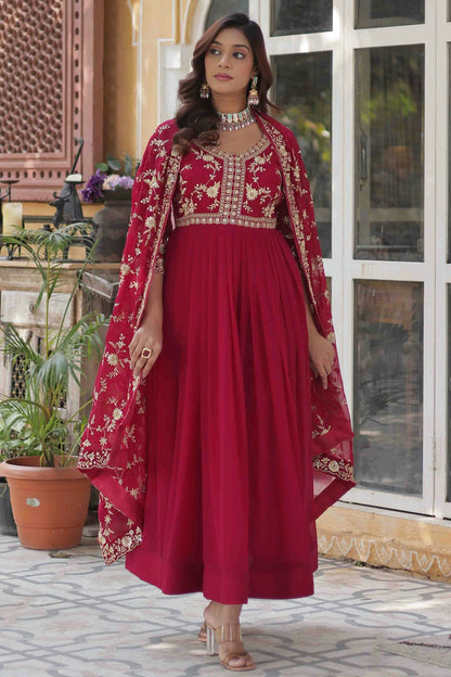 Pink Colour Faux Georgette Stitched Gown VSSS1113941