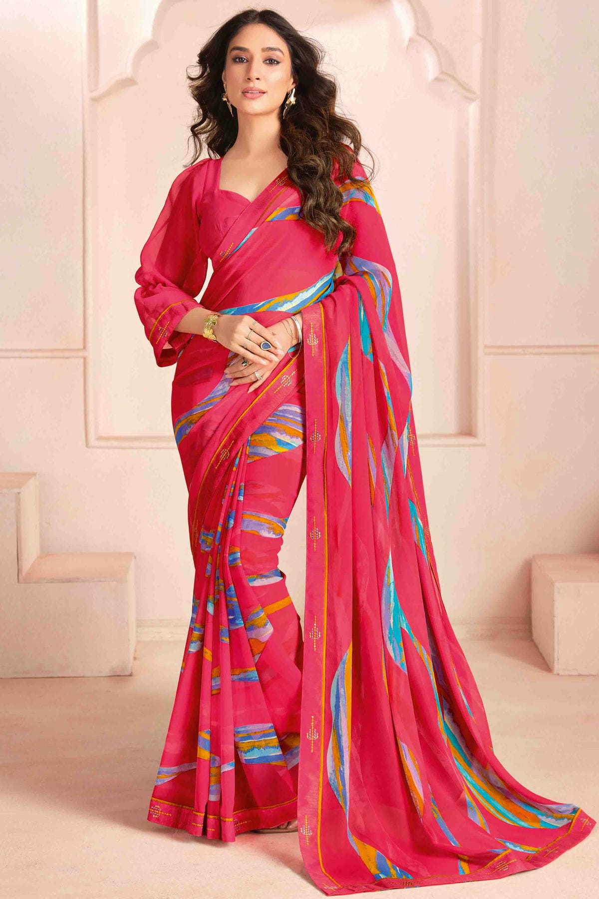 Pink Colour Georgette Digital Printed Printed Saree VSSD1113596