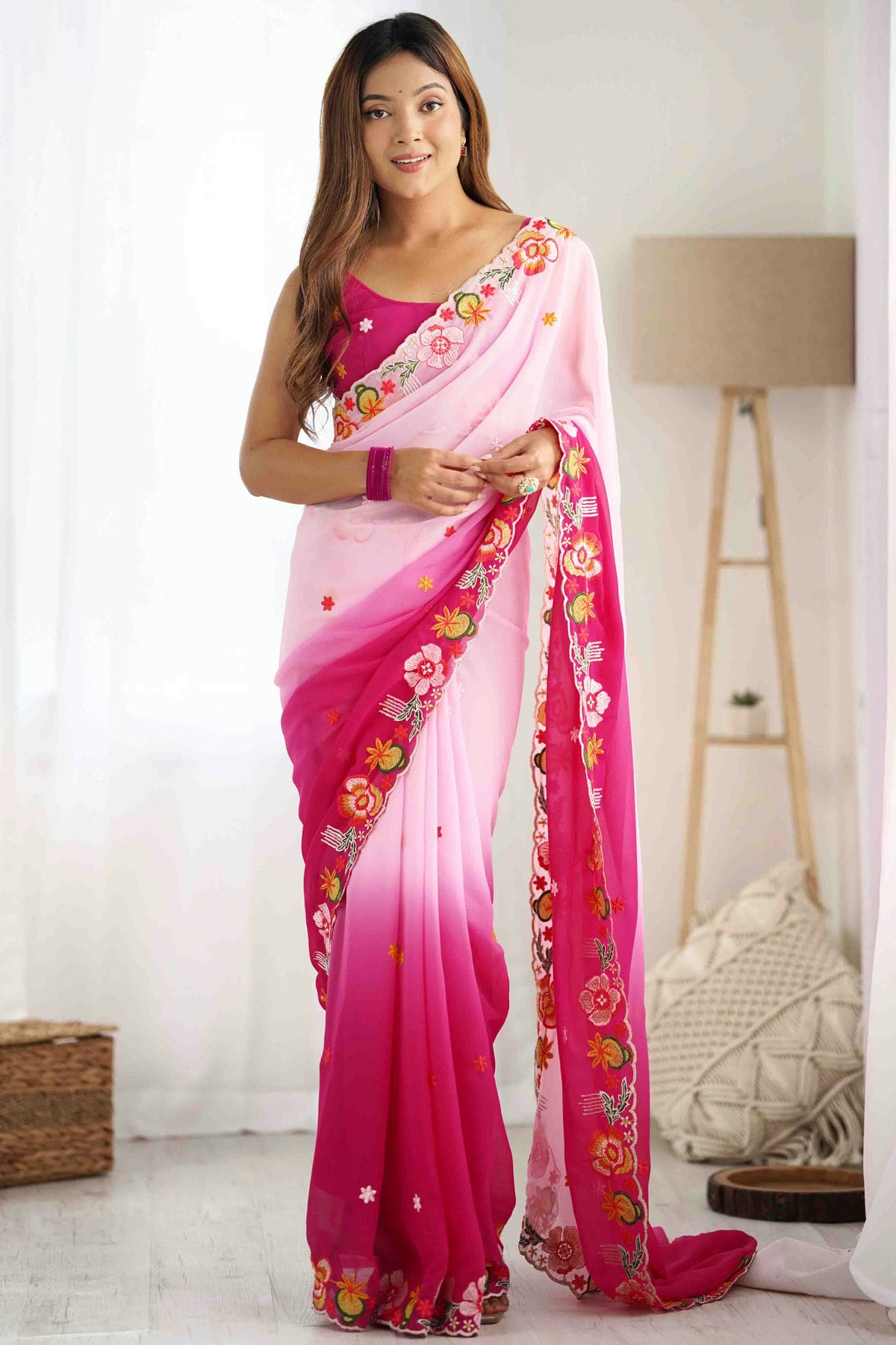 Pink Colour Georgette Embroidery Designer Saree VSSD1113566